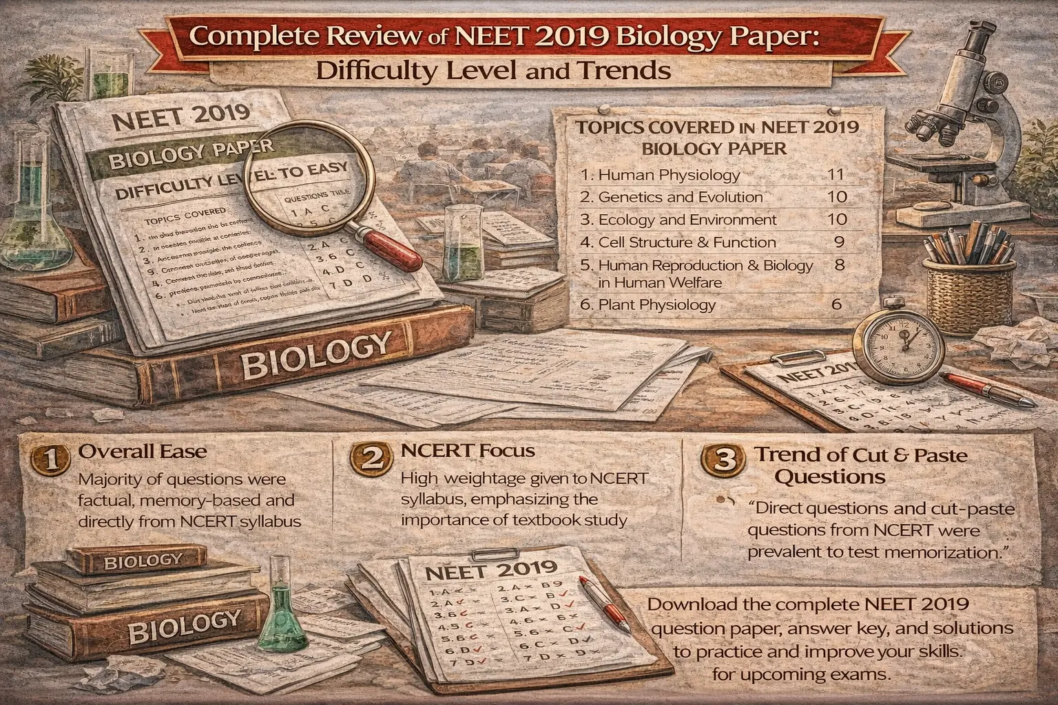 Complete Review of NEET 2019 Biology Paper: Difficulty Level, Important Topics, and Exam Trends
